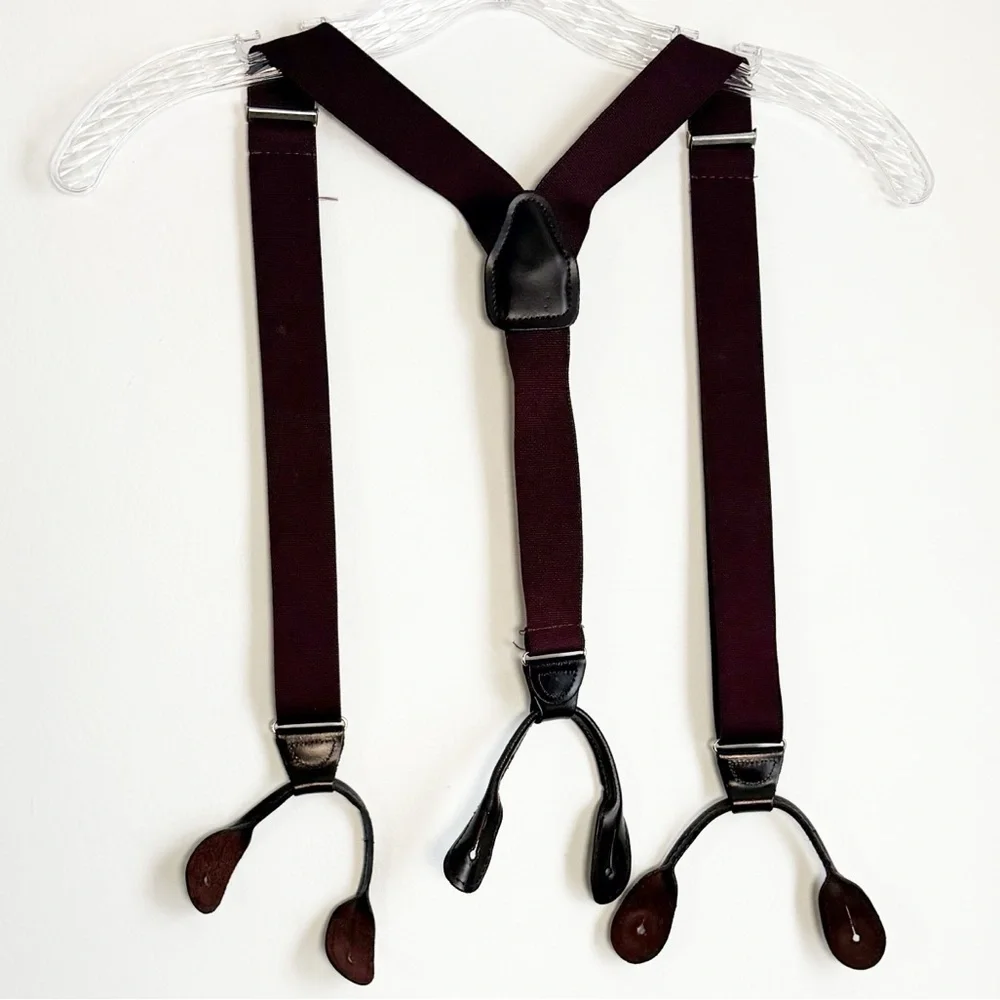 Classic Burgundy Braces with Elastic Straps, Leather Button Straps - Picture 4 of 11